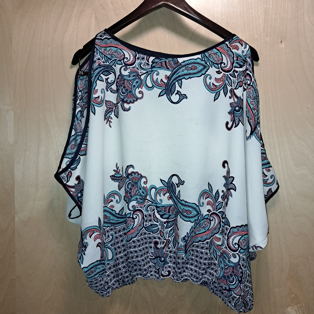 M White and Paisley cold shoulder blouse